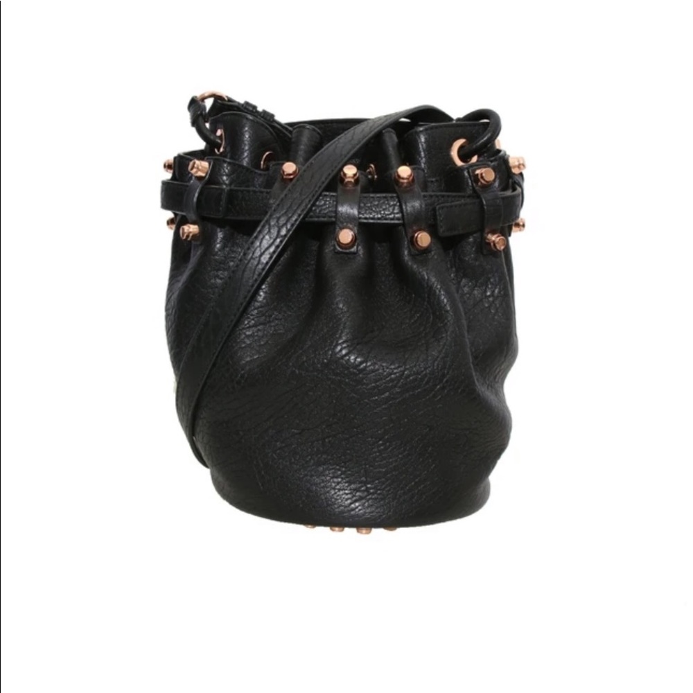 Alexander Wang Black Leather Drawstring Crossbody with Rose Gold Hardware